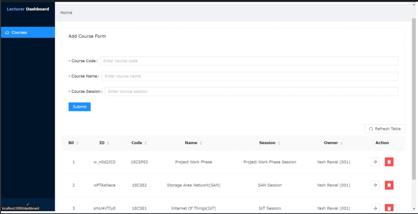 Facial Recognition Attendance System screenshot